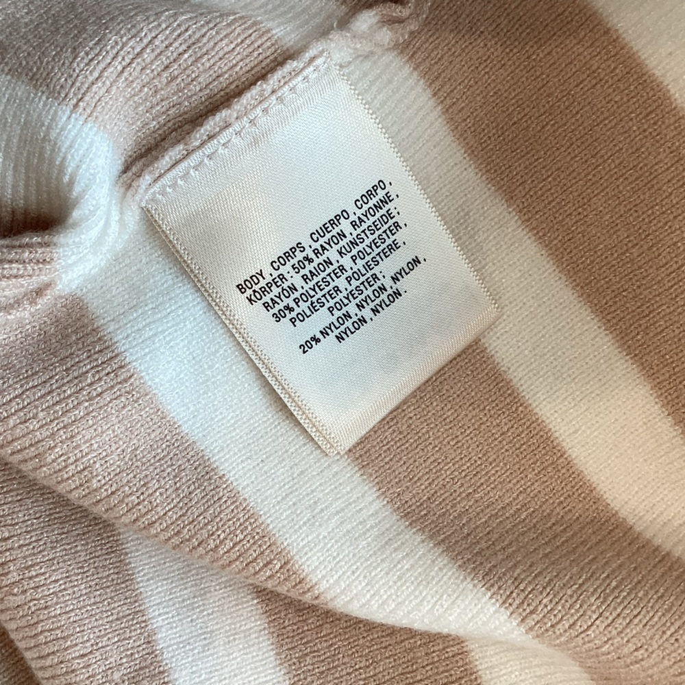 Anthropologie Collared Short Sleeve Sweater Tee Striped Tan White Medium NEW - Picture 12 of 12